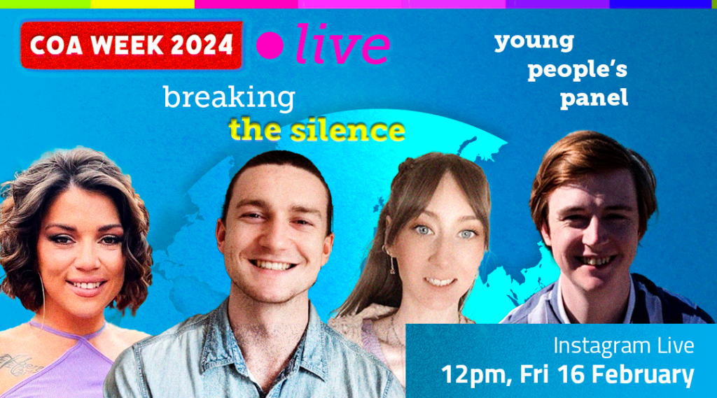 photos of faces of four young people taking part in COA Week Live Young People's panel