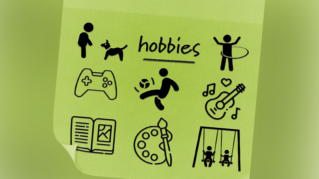 Icons of hobbies teachers could encourage children affected by their parent's drinking to do, including playing music, football, video games, reading, art, going for a walk or playing in the park