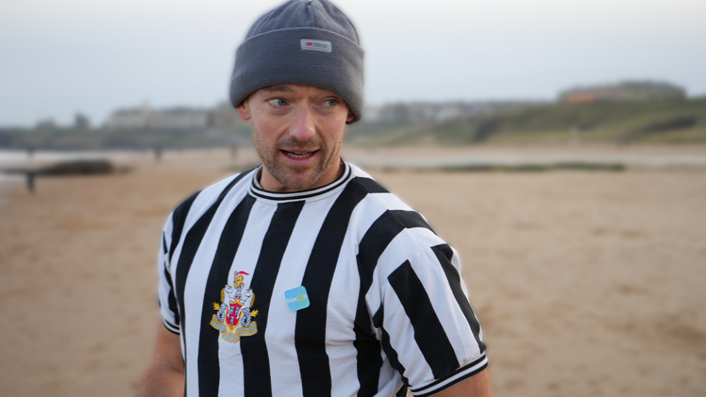 Geordie Challenger Paul McDougal on the beach